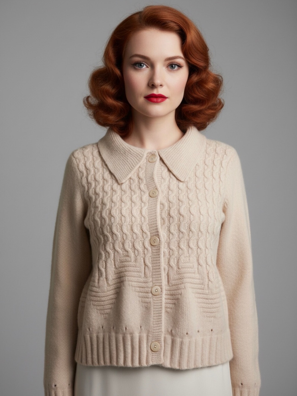 Cream Cable Knit Angora Wool Sweater